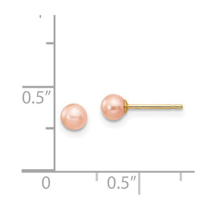 14K Yellow Gold 4 5mm Pink Round Freshwater Cultured Pearl Stud Post Earrings