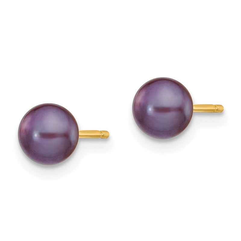 14K Yellow Gold 5-6mm Black Button Freshwater Cultured Pearl Stud Post Earrings