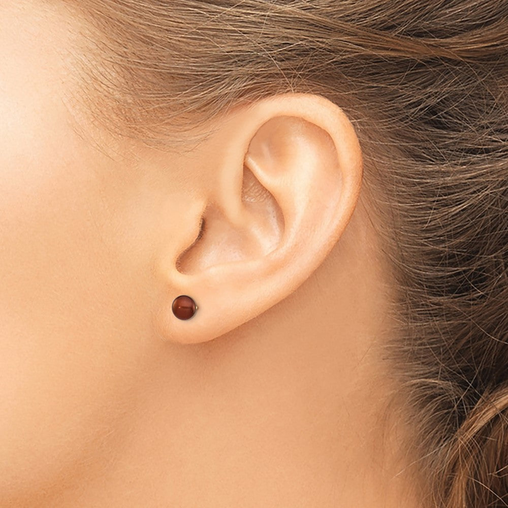 14K Yellow Gold 5-6mm Brown Button Freshwater Cultured Pearl Stud Post Earrings