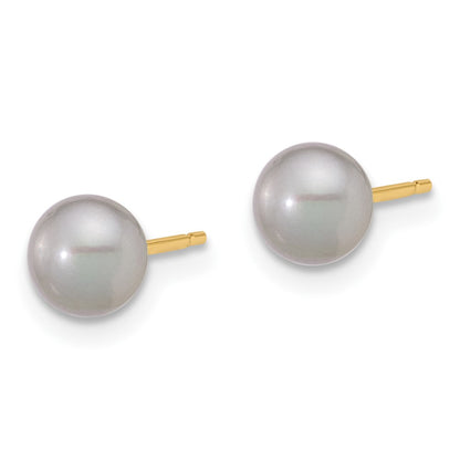 14K Yellow Gold 5-6mm Grey Button Freshwater Cultured Pearl Stud Post Earrings