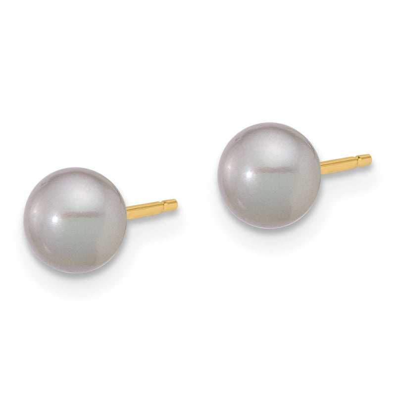 14K Yellow Gold 5-6mm Grey Button Freshwater Cultured Pearl Stud Post Earrings