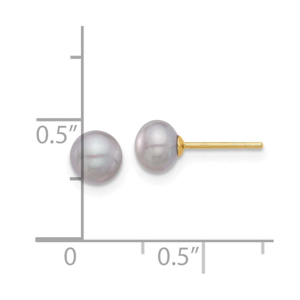 14K Yellow Gold 5-6mm Grey Button Freshwater Cultured Pearl Stud Post Earrings