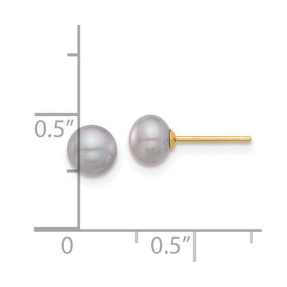 14K Yellow Gold 5-6mm Grey Button Freshwater Cultured Pearl Stud Post Earrings
