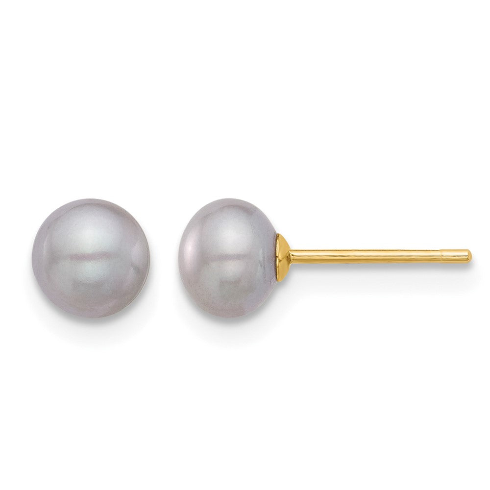 14K Yellow Gold 5-6mm Grey Button Freshwater Cultured Pearl Stud Post Earrings