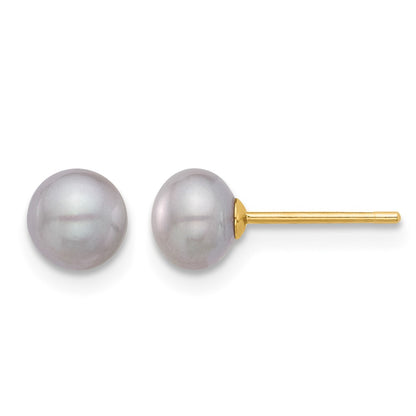 14K Yellow Gold 5-6mm Grey Button Freshwater Cultured Pearl Stud Post Earrings