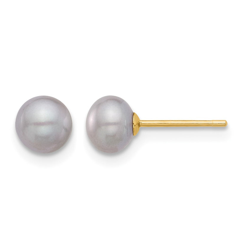 14K Yellow Gold 5-6mm Grey Button Freshwater Cultured Pearl Stud Post Earrings