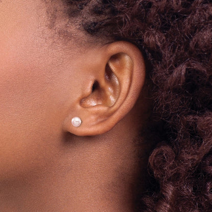 14K Yellow Gold 5-6mm Pink Button Freshwater Cultured Pearl Stud Post Earrings