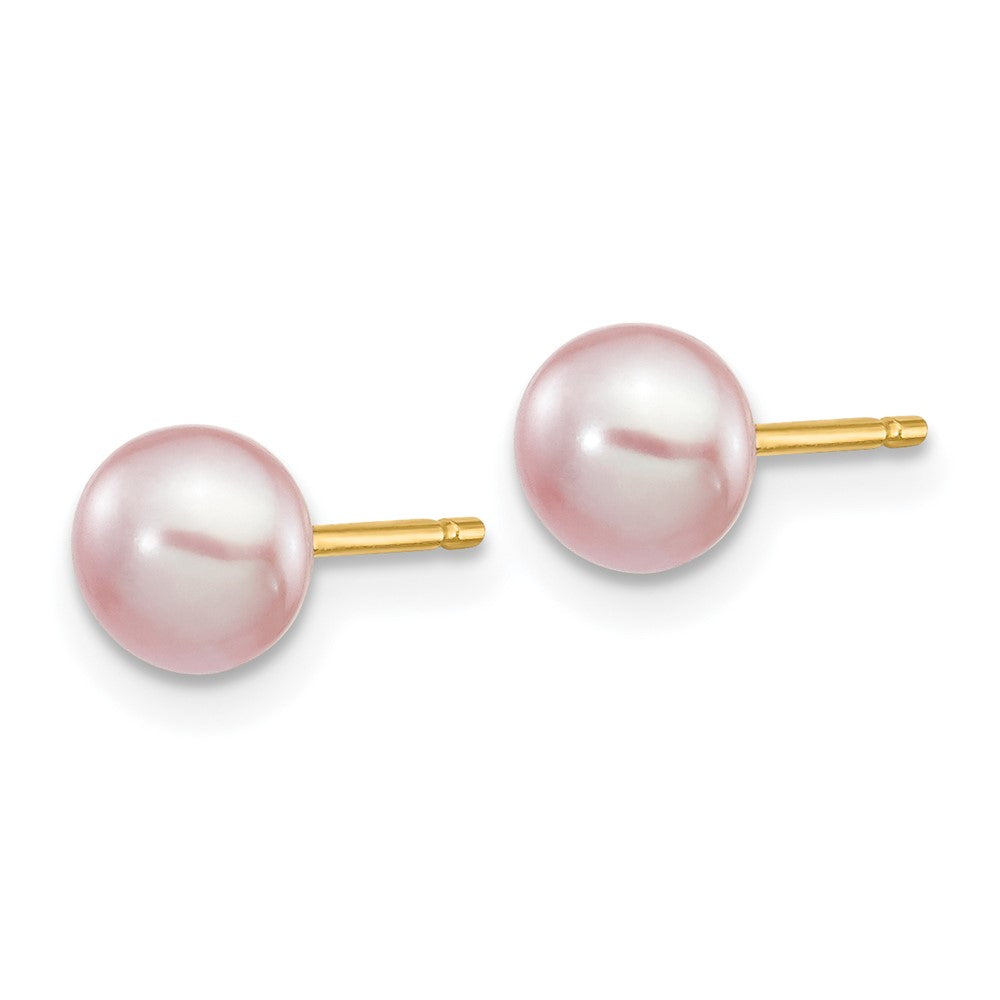 14K Yellow Gold 5-6mm Purple Button Freshwater Cultured Pearl Stud Post Earrings