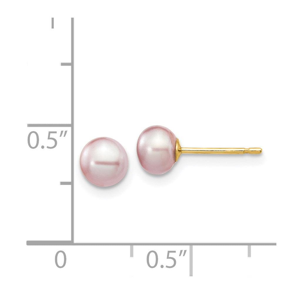 14K Yellow Gold 5-6mm Purple Button Freshwater Cultured Pearl Stud Post Earrings