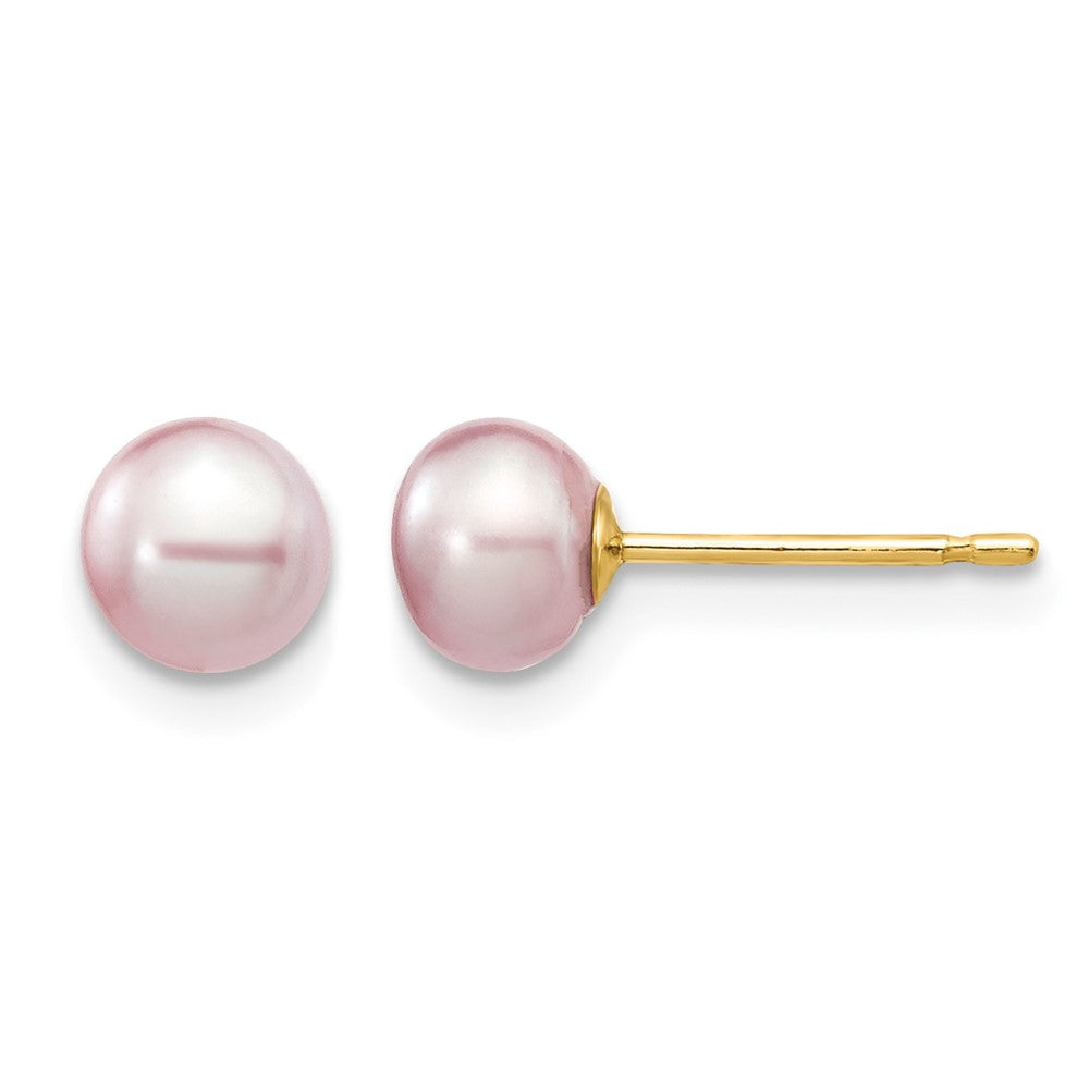 14K Yellow Gold 5-6mm Purple Button Freshwater Cultured Pearl Stud Post Earrings