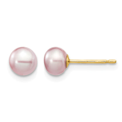 14K Yellow Gold 5-6mm Purple Button Freshwater Cultured Pearl Stud Post Earrings