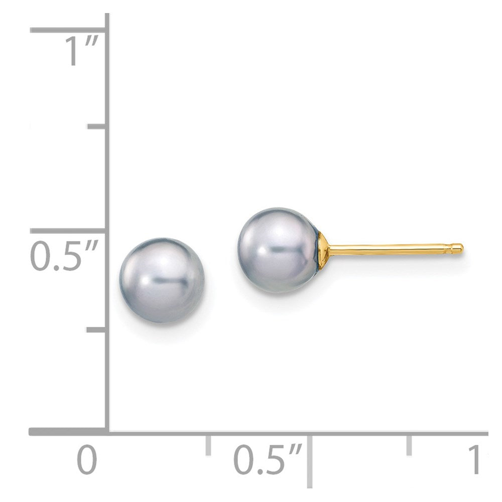 14K Yellow Gold 5 6mm Grey Round Freshwater Cultured Pearl Stud Post Earrings