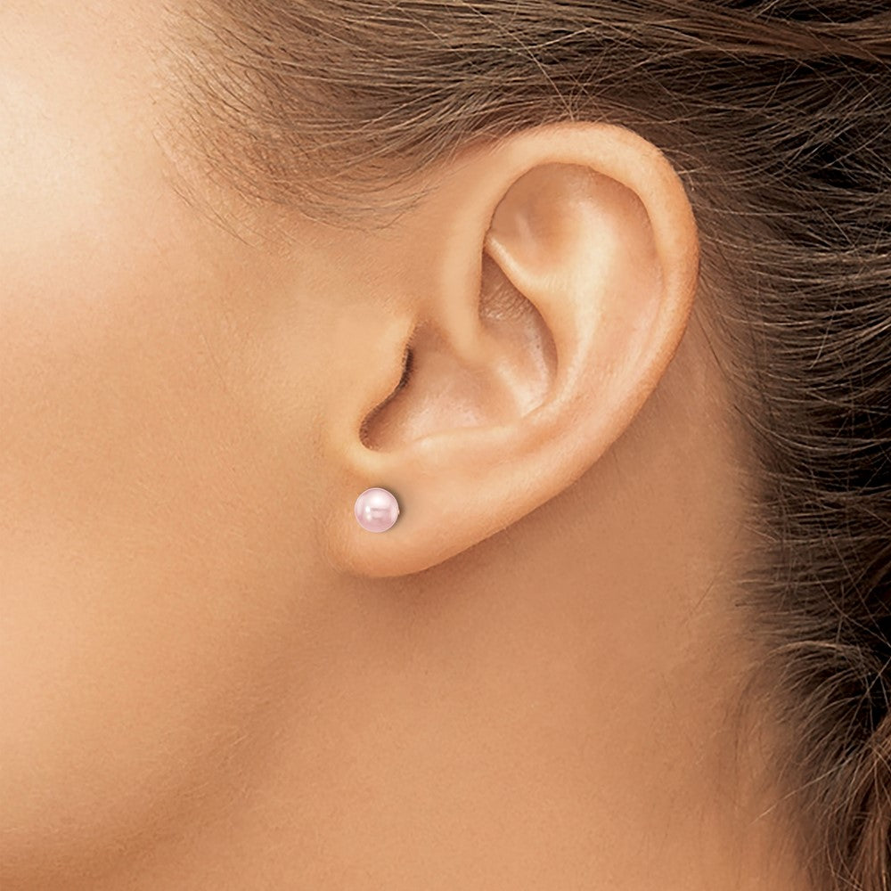 14K Yellow Gold 5 6mm Purple Round Freshwater Cultured Pearl Stud Post Earrings