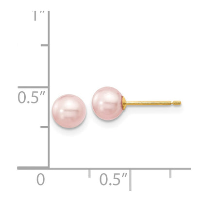 14K Yellow Gold 5 6mm Purple Round Freshwater Cultured Pearl Stud Post Earrings