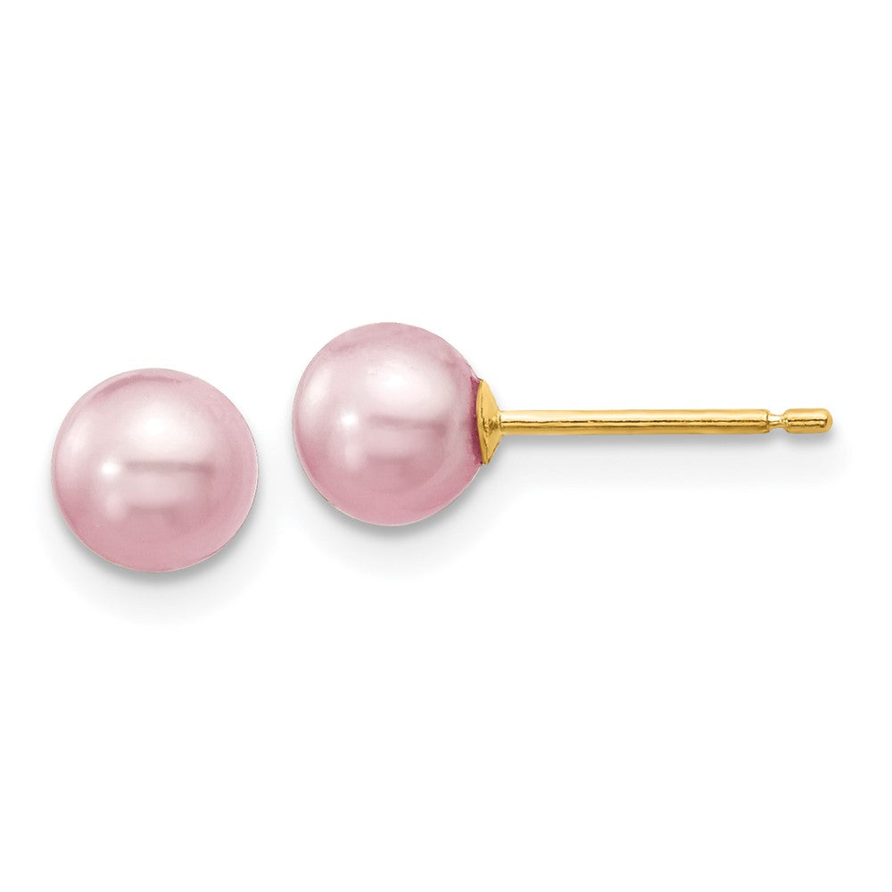 14K Yellow Gold 5 6mm Purple Round Freshwater Cultured Pearl Stud Post Earrings
