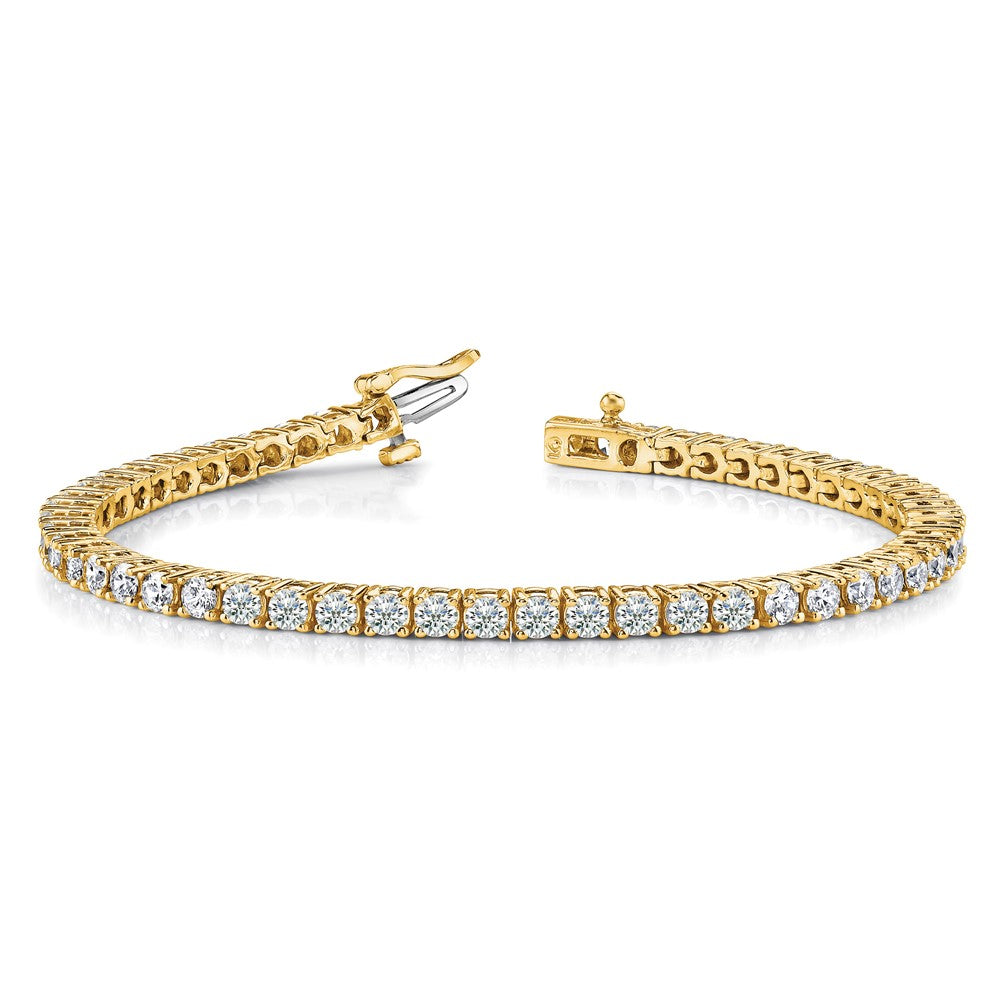 14K Yellow Gold Complete 3.05 Carat Round Aa Diamond 4 Prong 7 Inch Tennis Bracelet