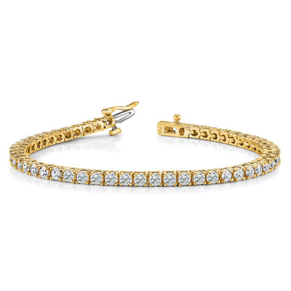 14K Yellow Gold Complete 4.92 Carat Round A Diamond 4 Prong 7 Inch Tennis Bracelet