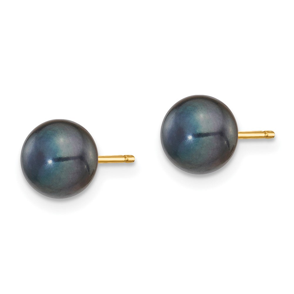 14K Yellow Gold 6-7mm Black Button Freshwater Cultured Pearl Stud Post Earrings