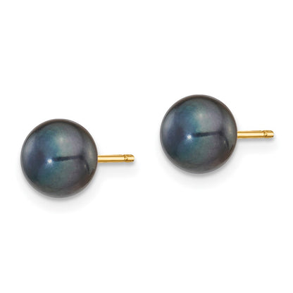 14K Yellow Gold 6-7mm Black Button Freshwater Cultured Pearl Stud Post Earrings