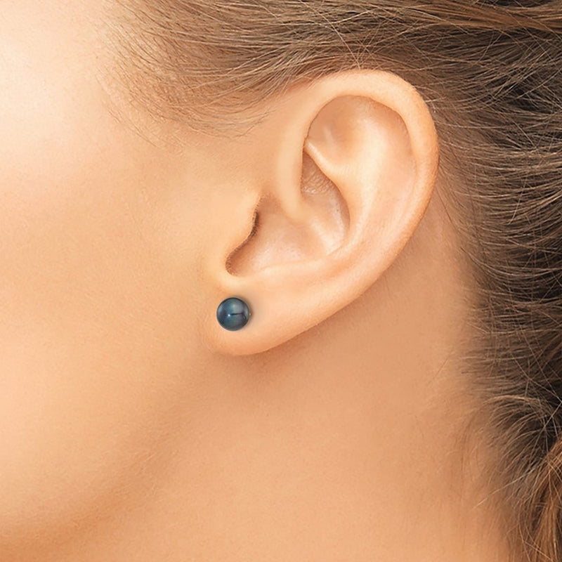 14K Yellow Gold 6-7mm Black Button Freshwater Cultured Pearl Stud Post Earrings