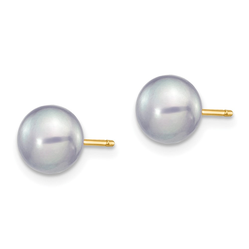 14K Yellow Gold 6-7mm Grey Button Freshwater Cultured Pearl Stud Post Earrings