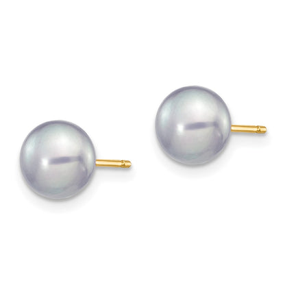14K Yellow Gold 6-7mm Grey Button Freshwater Cultured Pearl Stud Post Earrings