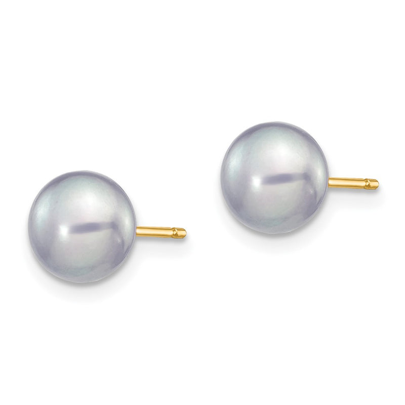 14K Yellow Gold 6-7mm Grey Button Freshwater Cultured Pearl Stud Post Earrings