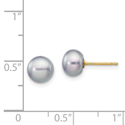 14K Yellow Gold 6-7mm Grey Button Freshwater Cultured Pearl Stud Post Earrings