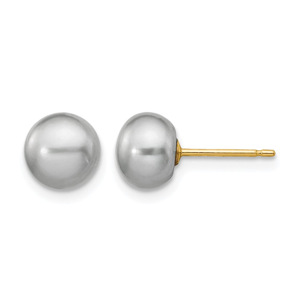 14K Yellow Gold 6-7mm Grey Button Freshwater Cultured Pearl Stud Post Earrings