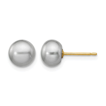 14K Yellow Gold 6-7mm Grey Button Freshwater Cultured Pearl Stud Post Earrings