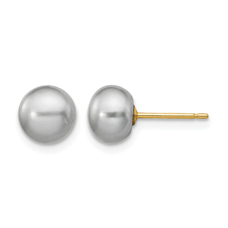 14K Yellow Gold 6-7mm Grey Button Freshwater Cultured Pearl Stud Post Earrings