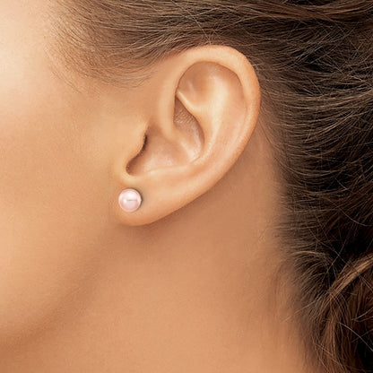 14K Yellow Gold 6-7mm Pink Button Freshwater Cultured Pearl Stud Post Earrings