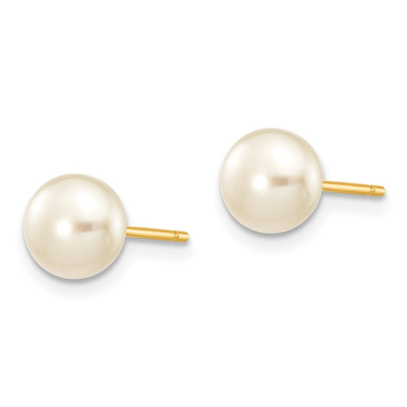 14K Yellow Gold 6 7mm White Button Freshwater Cultured Pearl Stud Post Earrings