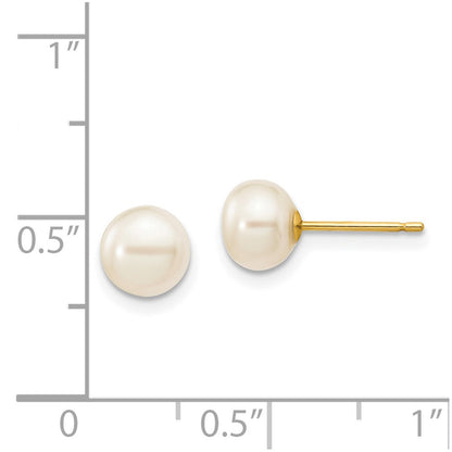 14K Yellow Gold 6 7mm White Button Freshwater Cultured Pearl Stud Post Earrings
