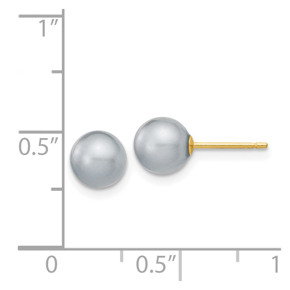 14K Yellow Gold 6 7mm Grey Round Freshwater Cultured Pearl Stud Post Earrings