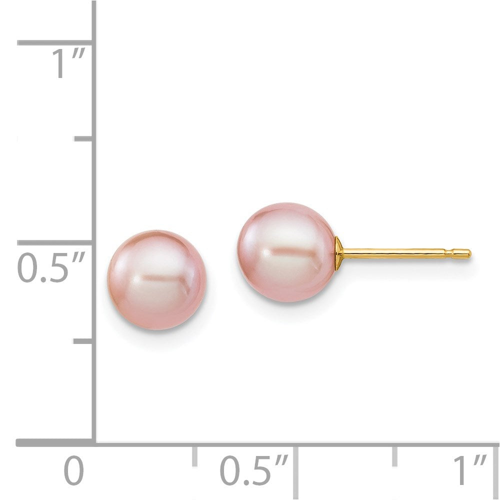 14K Yellow Gold 6 7mm Purple Round Freshwater Cultured Pearl Stud Post Earrings