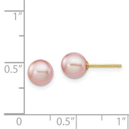 14K Yellow Gold 6 7mm Purple Round Freshwater Cultured Pearl Stud Post Earrings