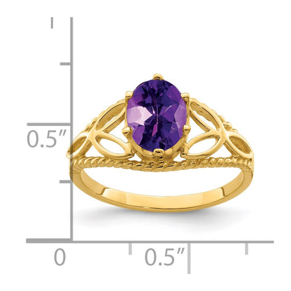 Solid 14k Yellow Gold 8x6mm Oval Simulated Amethyst Ring