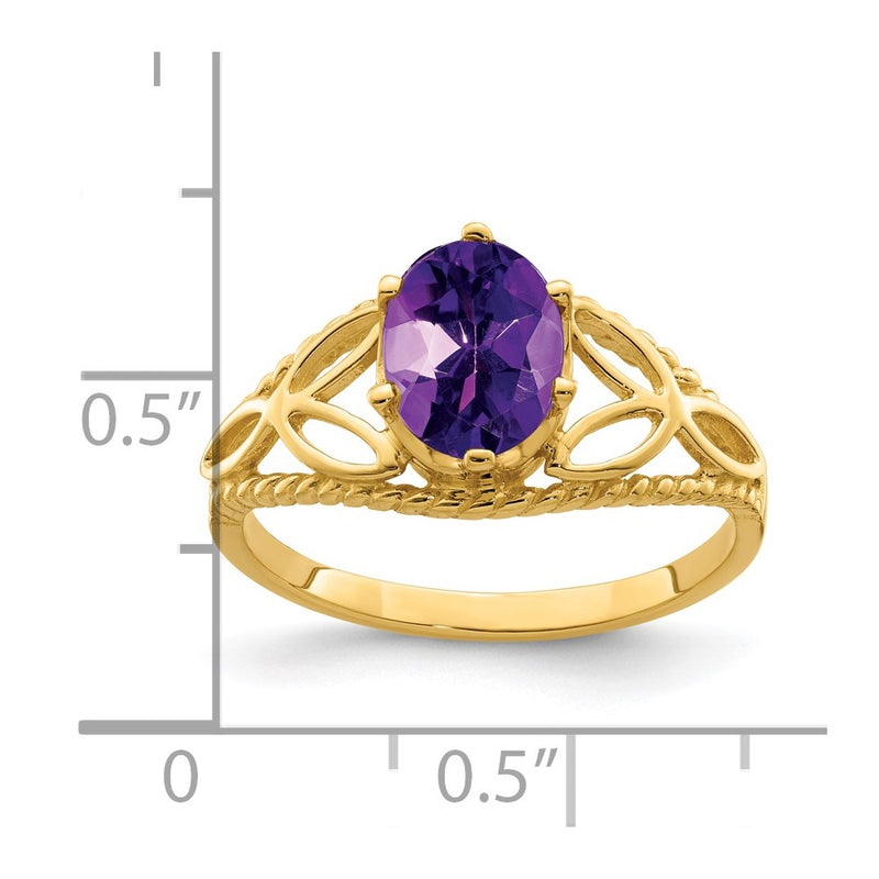 Solid 14k Yellow Gold 8x6mm Oval Simulated Amethyst Ring