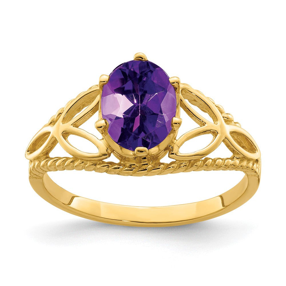 14K Yellow Gold 8x6mm Oval Amethyst Checker ring