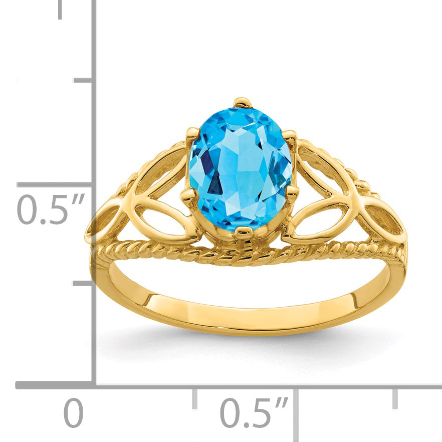 Solid 14k Yellow Gold Simulated Blue Topaz Ring