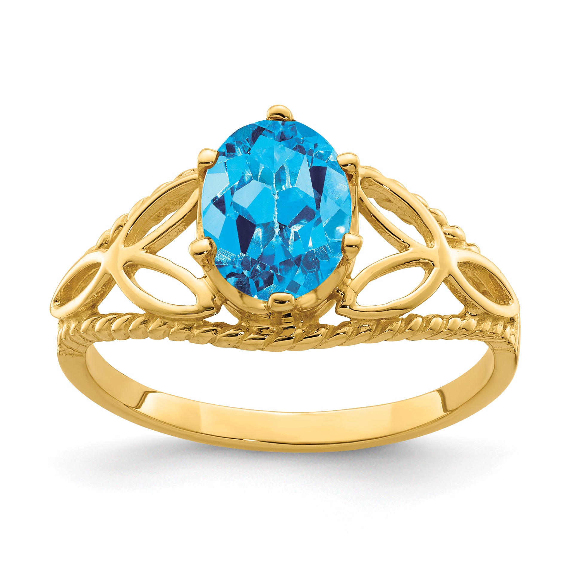 Solid 14k Yellow Gold Simulated Blue Topaz Ring