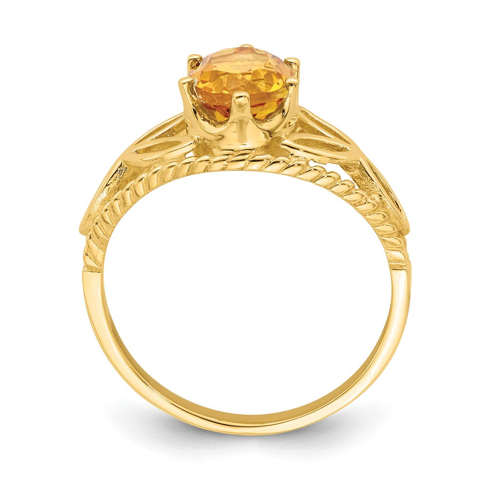 14K Yellow Gold 8x6mm Oval Citrine Checker ring