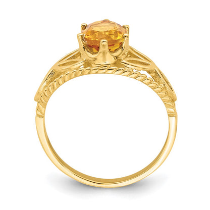 14K Yellow Gold 8x6mm Oval Citrine Checker ring