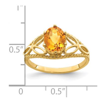 14K Yellow Gold 8x6mm Oval Citrine Checker ring