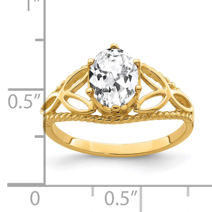 Solid 14k Yellow Gold 8x6mm Oval Cubic Zirconia Ring