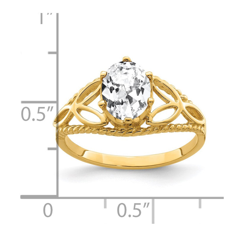 Solid 14k Yellow Gold 8x6mm Oval Cubic Zirconia Ring