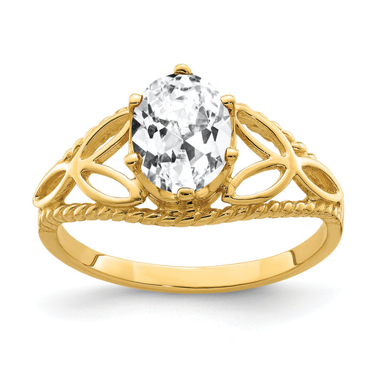 Solid 14k Yellow Gold 8x6mm Oval Cubic Zirconia Ring