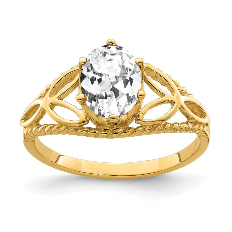 Solid 14k Yellow Gold 8x6mm Oval Cubic Zirconia Ring