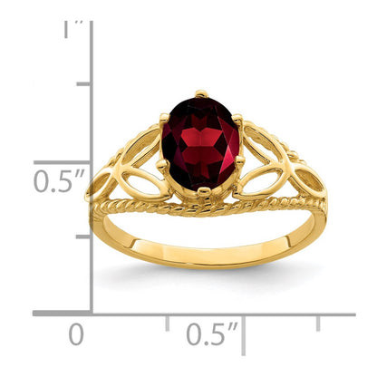 14K Yellow Gold 8x6mm Oval Garnet Checker ring